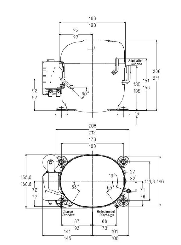 Компрессор AE4460Z_FZ1C R404a для холодильного оборудования.