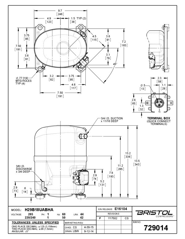 Компрессор Bristol H29B18UABHA в работе.