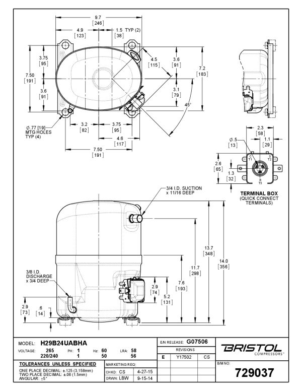Компрессор Bristol H29B24UABHA для охлаждения.