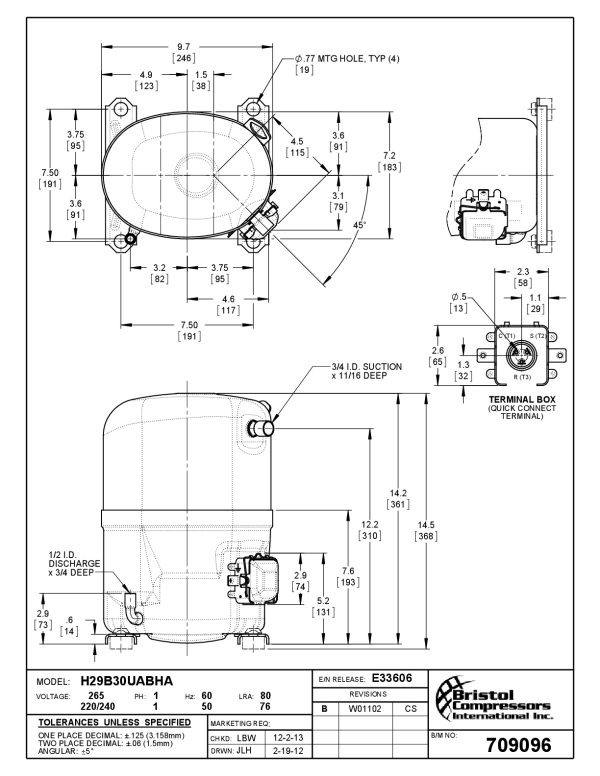 Компрессор Bristol H29B30UABHA для эффективного охлаждения.