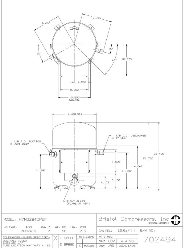 Компрессор Bristol H7NG244DREF с мощным двигателем.