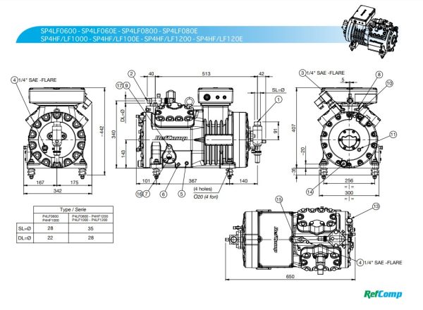 Компрессор RefComp SP4LF080E в сборе.